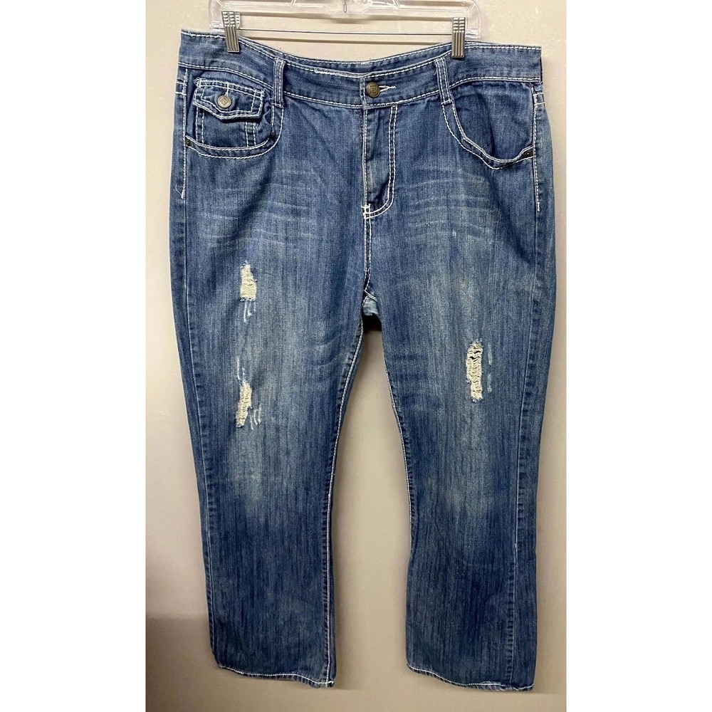 CJ Black Jeans Mens 36x34 Blue Whiskered Denim Cotton Distressed Medium Wash